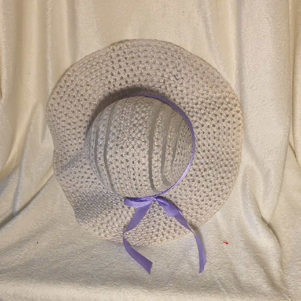 Elegant Purple Ribbon Straw Girl's Hat